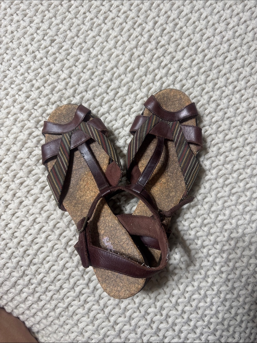 Skechers Dark Brown Multi-Striped Cork Sandals